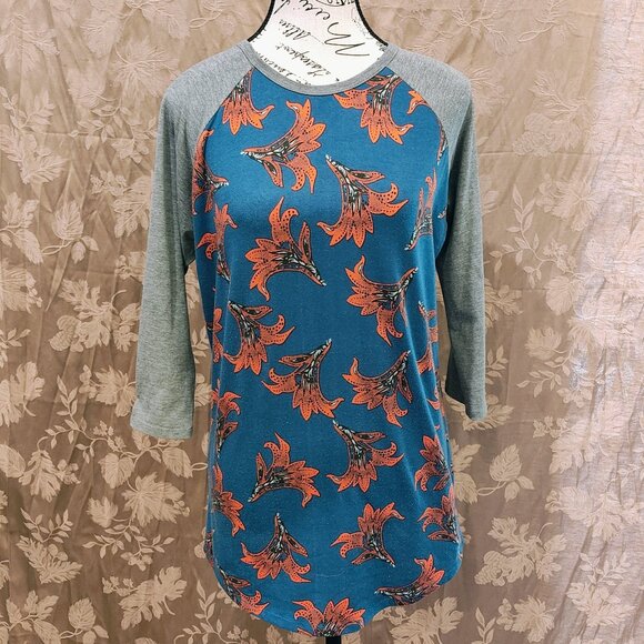 LuLaRoe Tops - LuLaRoe Floral Randy Baseball Tee, Size Small, Used